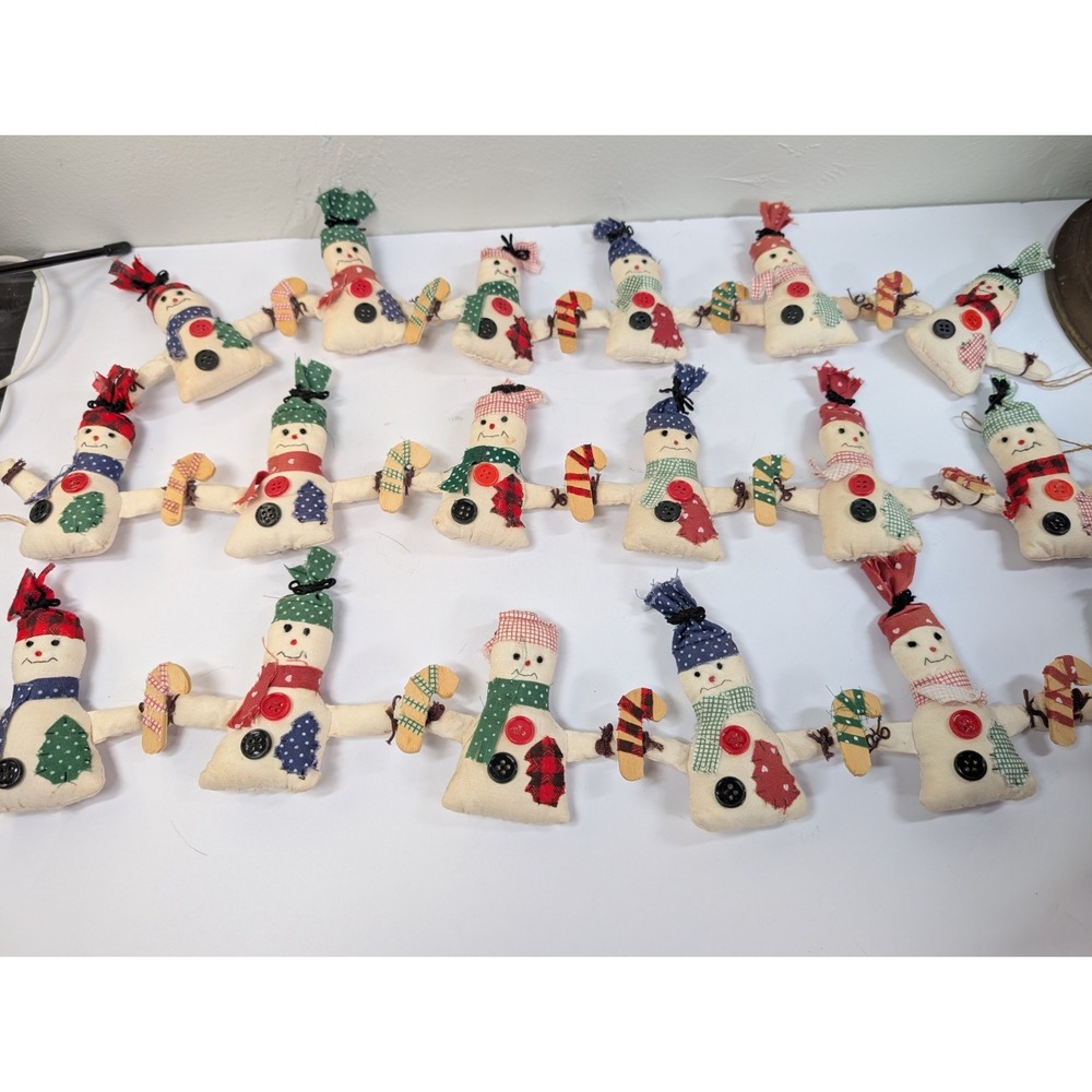 Vintage Connected Snowmen Plush Christmas‎ Ornament Garland Set Of 3